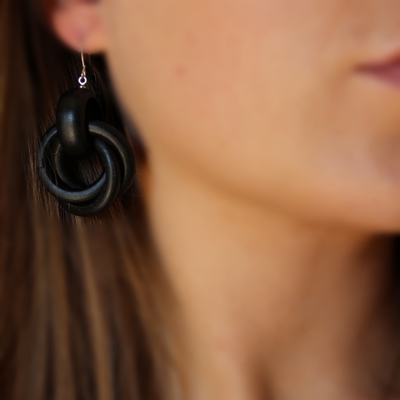 *2 for $15* Black Wood Spirals Hoop Earrings - Picture 4 of 4